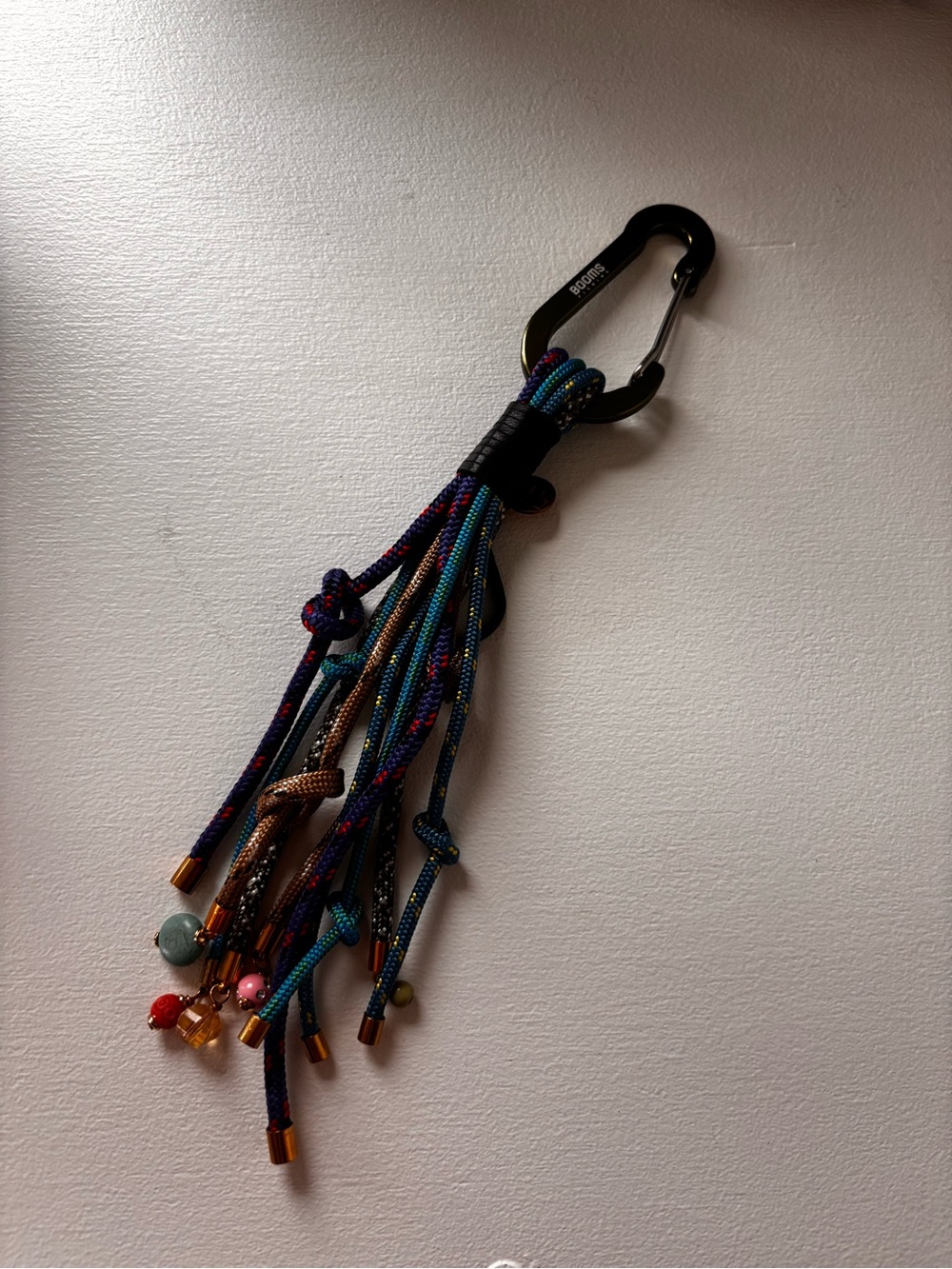 Veronica Beard Black Carabiner Multicolor Bead Tassel Keychain